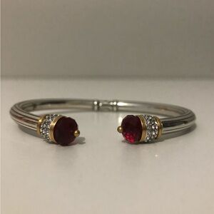 Brighton Meridian Red Open Cuff Hinged Bracelet With Crystal Accents